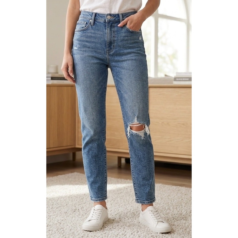 Madewell The Momjean High Rise Distressed‎ Tapered Leg Denim Jeans Women's 24